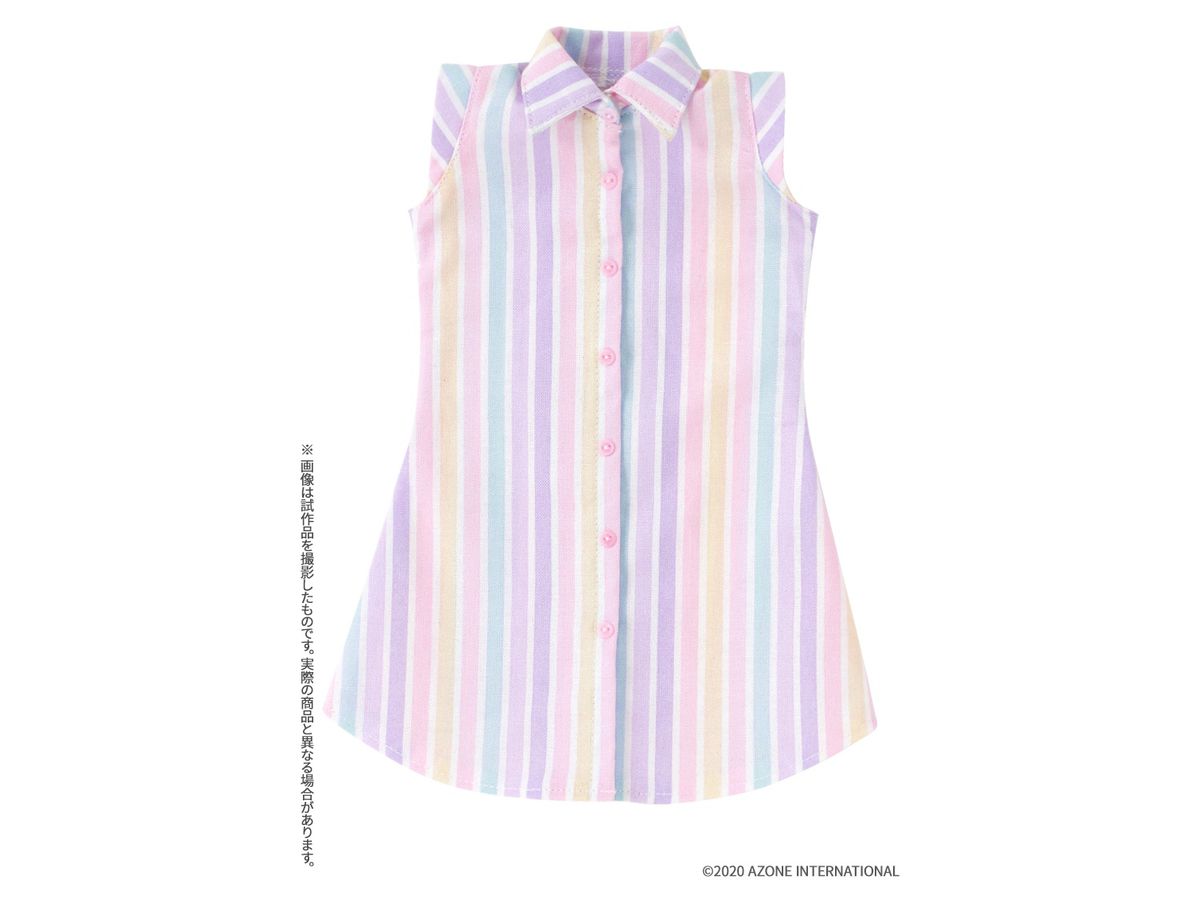 1 3 50 ノースリーブシャツワンピース パステルストライプ