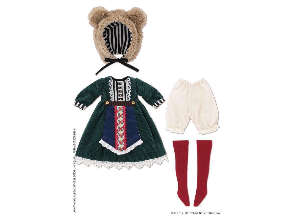 アゾン　かくれんぼの森ワンピセット アゾン リトルシュシュ 20cm用 かくれんぼの森ワンピset くま×グリーン