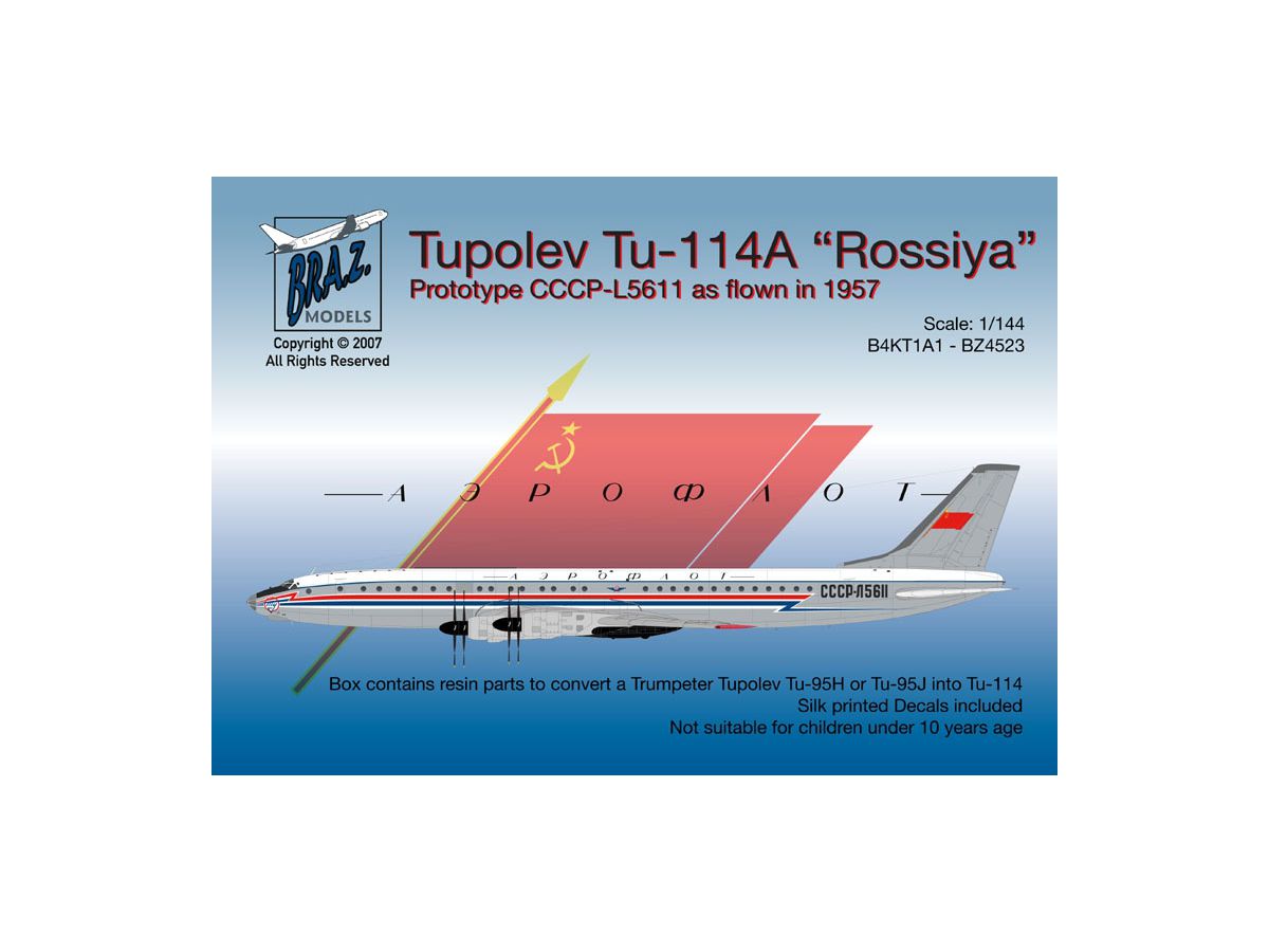 1 144 Tu 114コンバージョンセット 胴体 テール 主翼 ノーズギア プロトタイプ機デカール トランペッターtu 95用