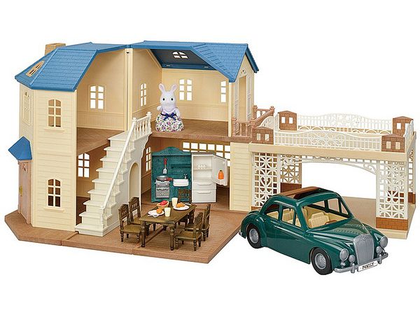 シルバニアファミリー カーポートのある青い屋根のお家