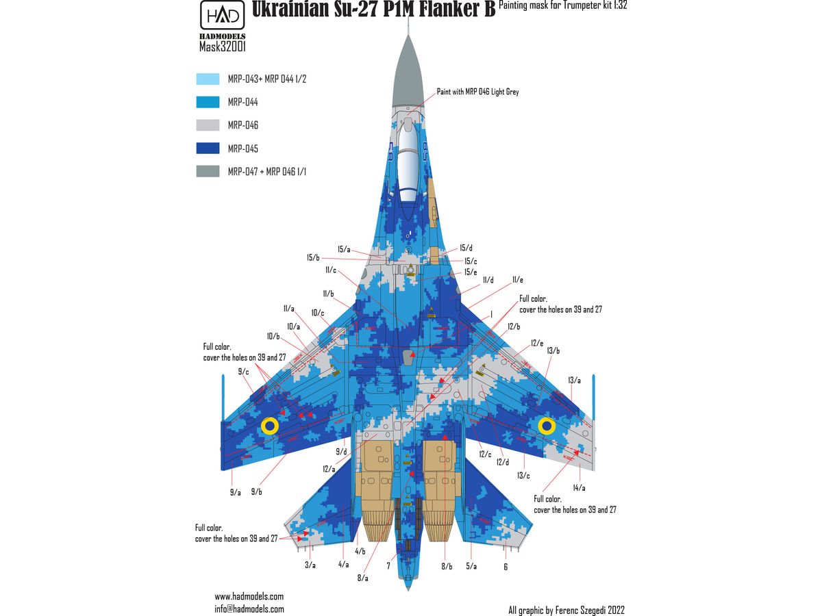 塗料・工具　1/32 Su-27P1M フランカーB ウクライナ デジタル迷彩 塗装マスクシール (トランぺッター用) [HAD32001] 1/32 Su-27P1M フランカーB ウクライナ デジタル迷彩 塗装マスク