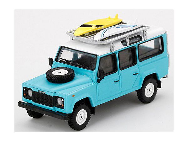 1/64 ランドローバー ディフェンダー 110 ライトブルー w/サーフボード